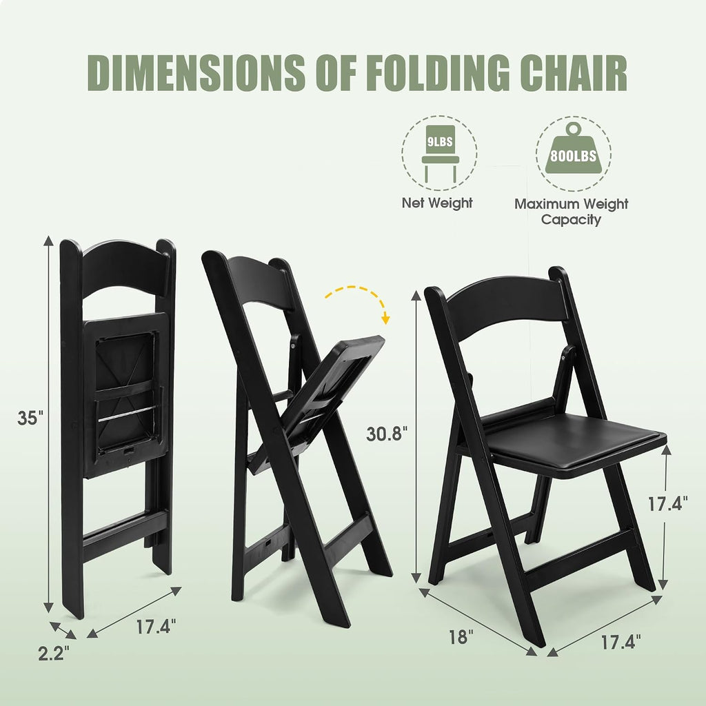 Folding Chairs Set of 4, Heavy Duty Plastic Foldable Chairs with Curved Backrest & Padded Seat, Folding Chairs for Home Kitchen Office Party, Supports 330 lbs, Space Saving Portable(Black Matte)