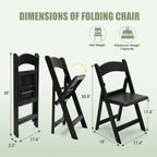 Folding Chairs Set of 4, Heavy Duty Plastic Foldable Chairs with Curved Backrest & Padded Seat, Folding Chairs for Home Kitchen Office Party, Supports 330 lbs, Space Saving Portable(Black Matte)