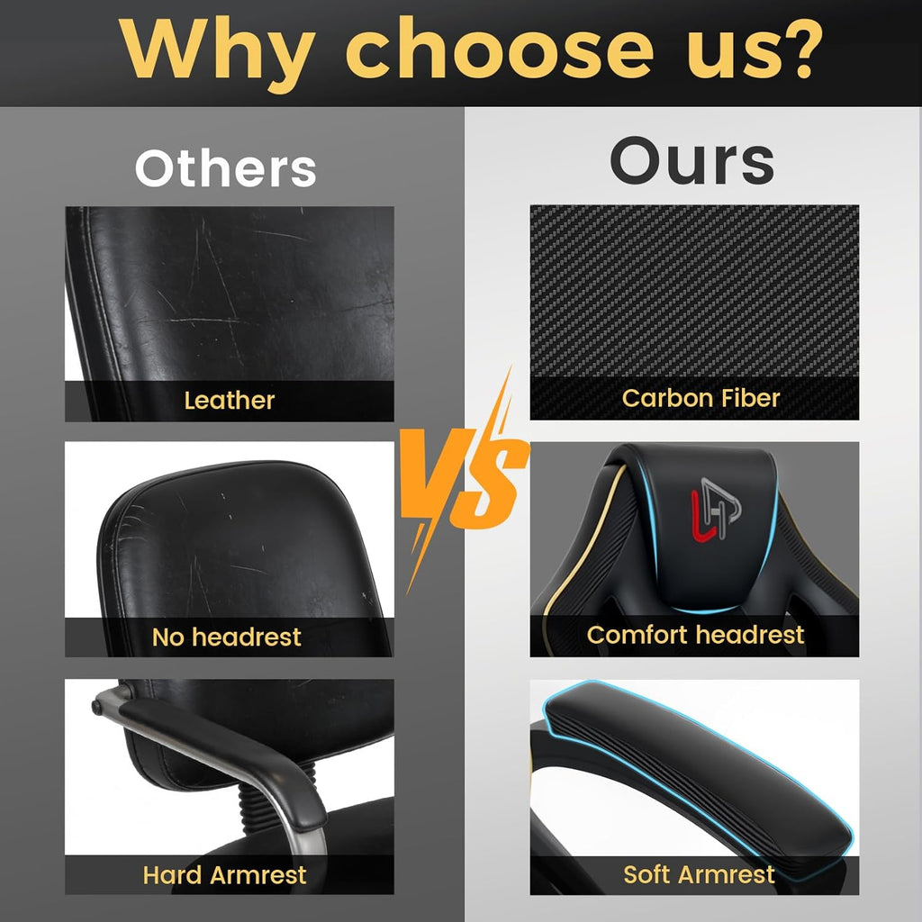 HapGIFT Gaming Chair, Ergonomic Computer Gaming Chairs with Link Armrest, PU Leather Video Game Chairs for Adults Teens, Height Adujustable Racing Style PC Chair for Home, 300LBS (BLACK)