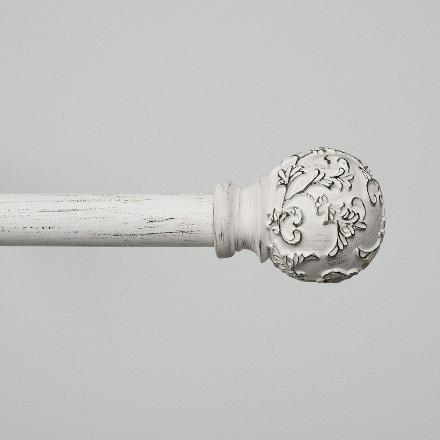 EXCLUSIVE HOME Vine 1" Curtain Rod and Finial Set, Distressed White, Adjustable 36"-72"