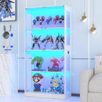 VOWNER 65'' Display Cabinet with Glass Door, 4-Tier Curio Cabinet for Collectibles Trophy, Glass Display Case with Human Body Sensor, 3 Color Lights, Bookcase Storage Cabinets for Living Room, Study