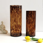 10" High Luxe Leopard Glass Vase — Unique Modern Amber Brown Centerpiece for Home Decor, Everyday Elegance Vase