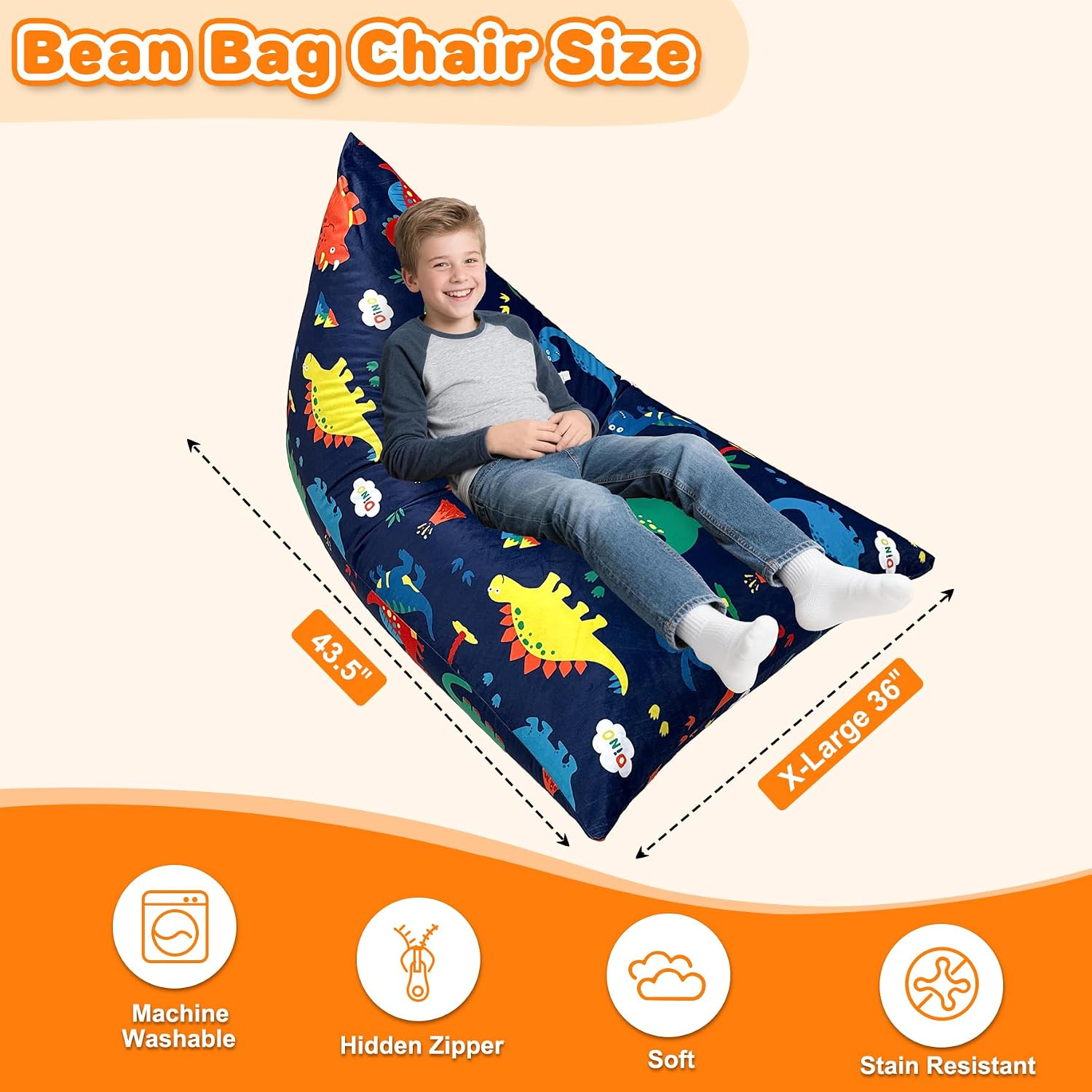 Lukeight Dinosaur Bean Bag Chair for Kids Teens Adults, Memory Foam Bean Bag Sofa with Removable Cover, Cozy Beanbag Chair for Living Room, Lazy Sofa for Gaming and Reading, X-Large