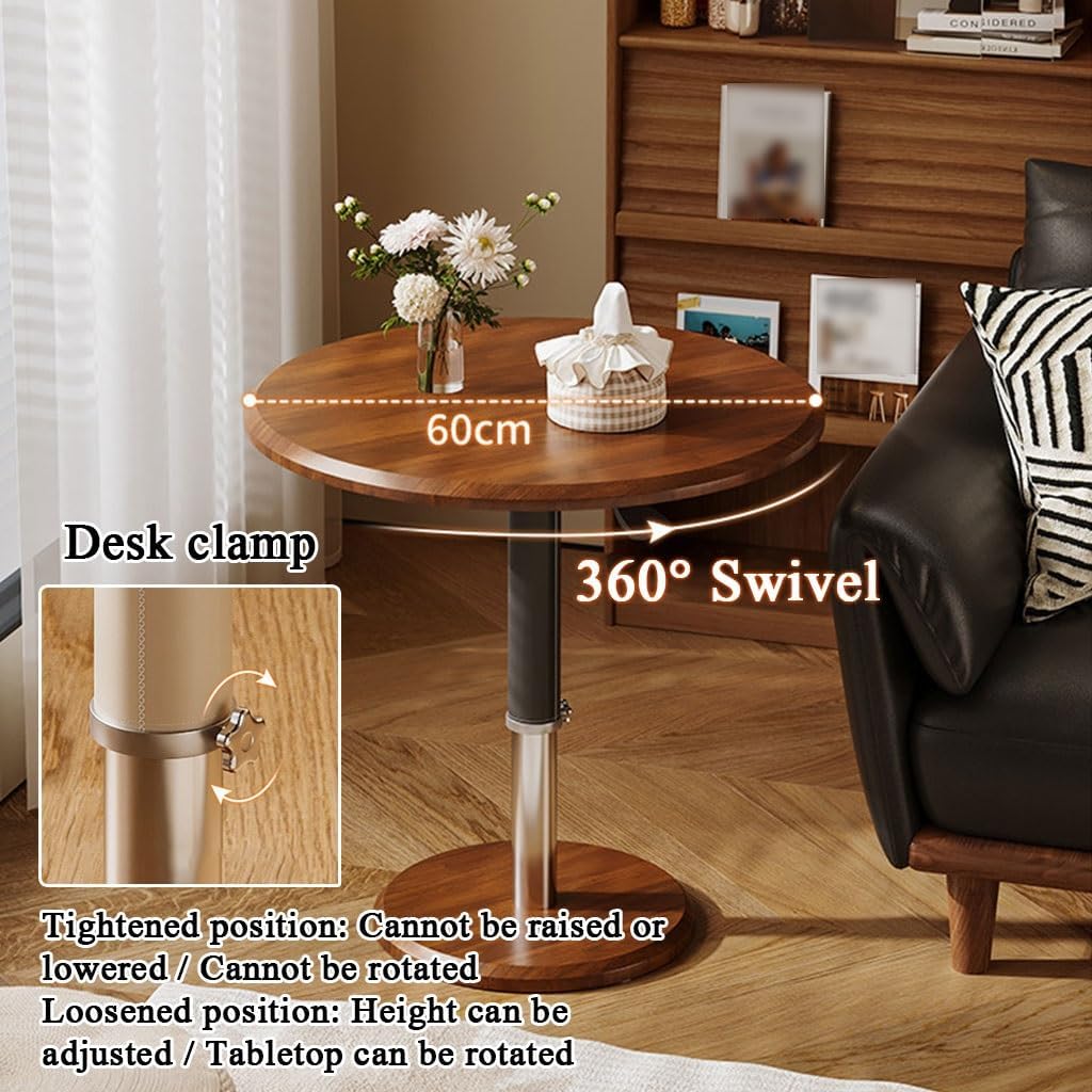 YCKEGEW TV Tray Side Table for Couch,360° Swivel Adjustable Height End Table Laptop Desk Round Snack Table for Sofa, Bed or Chair, Accent Pedestal Table(White Leather)