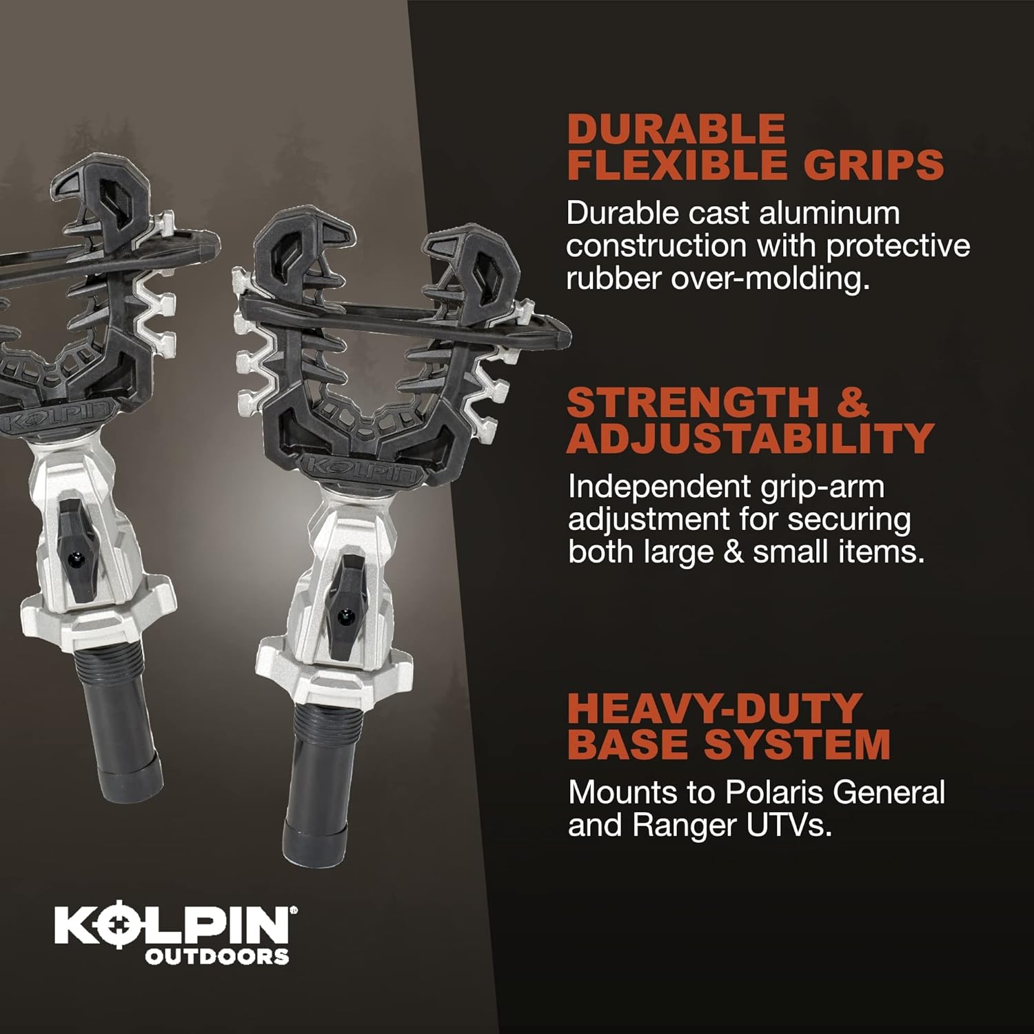 Rhino Grip® Pro - Polaris UTV, Pair - Heavy Duty Carriers for Shovels, Guns, Bows, Augers, etc. - Use on Polaris Ranger, General, Xpedition, Pro XD