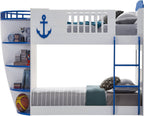 Sky Blue and White Twin,Twin Boat Shaped Bunk Bed