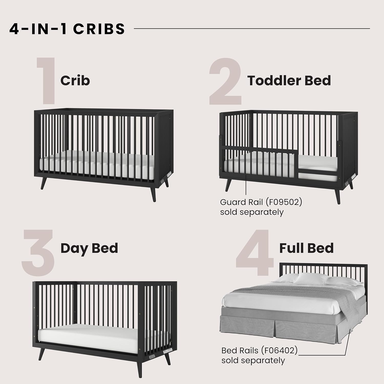 Child Craft Cranbrook 3-Piece Nursery Set, Includes 4-in-1 Convertible Crib, Dresser and Chest, Crib Grows with Your Baby (Ebony)
