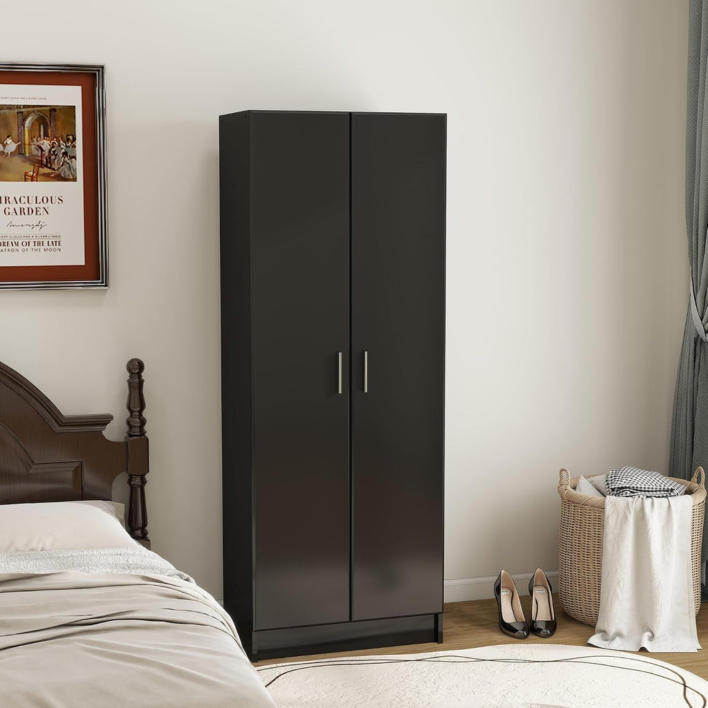 Panana 2 Door Bedroom Wardrobe Closet Bedroom Armoires Home Furniture for Storage (Black)