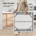 VINGLI White Card Square Table, 34 inch Foldable Legs Full Table Top, Easy to Set up and Store, Folding Portable for Game Puzzles, Gathering, Party, Dining, Indoor, Outdoor, Outside
