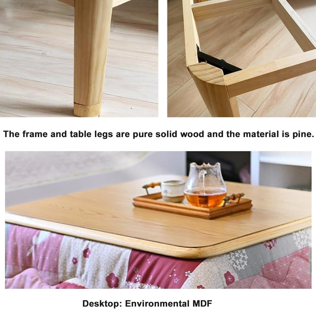 Kotatsu Heating Table Set 80/120cm Japanese-Style Stove Futon Set Kotatsu Heating Table 4-piece Set for Living Room in Winter Living Room Square Kotatsu Table (Khaki-B, 80 * 120 * 40cm)
