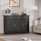 Buffet Cabinet with Storage - Buffets & Sideboards Kitchen Storage Cabinet, Wood Console Table Coffee Bar Accent Cabinets for Living Room Dining Room Entryway Large 3 Doors & Drawers, Black 47.2"W