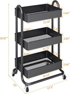 MIOCASA 3-Tier Metal Utility Rolling Cart, Heavy Duty Multifunction Cart with Lockable Casters, Easy to Assemble, Suitable for Office, Bathroom, Kitchen, Garden (Dark Gray, 3-Tier-Metal)