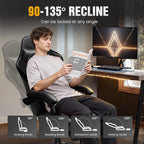 GTPLAYER Gaming Chair with Pocket Spring Cushion, Leather Office Chair with Ergonomic High Back & Lumbar Support for Back Pain Relief, Computer Game Chair for Adults, Black