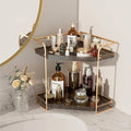 LEEDA 2-Tier Corner Bathroom Counter Organizer, Countertop Makeup & Skincare Organizer Shelf, Two Tiered Vanity Storage Tray for Bathroom Sink, Kitchen Corner Spice Rack, Gold