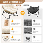 RADIATA Rocking Egg Chair Outdoor, Oversized Papasan Rocker with Cushion, 450 lbs Extra Wide Rocking Lounge Chairs, PE Wicker Big Comfy Sturdy Recliner Glider for Patio Porch Garden Living Room Beige