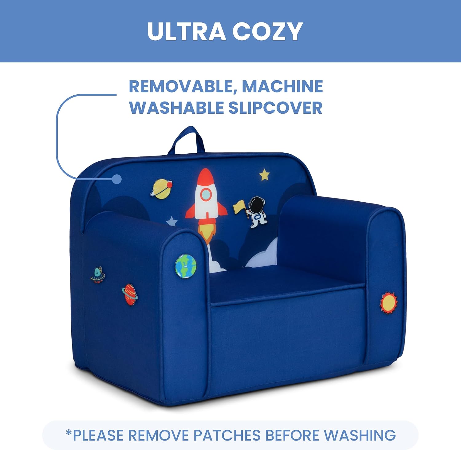 Delta Children Mix & Match Cozee Kids Chair with Interchangeable Patches, Space