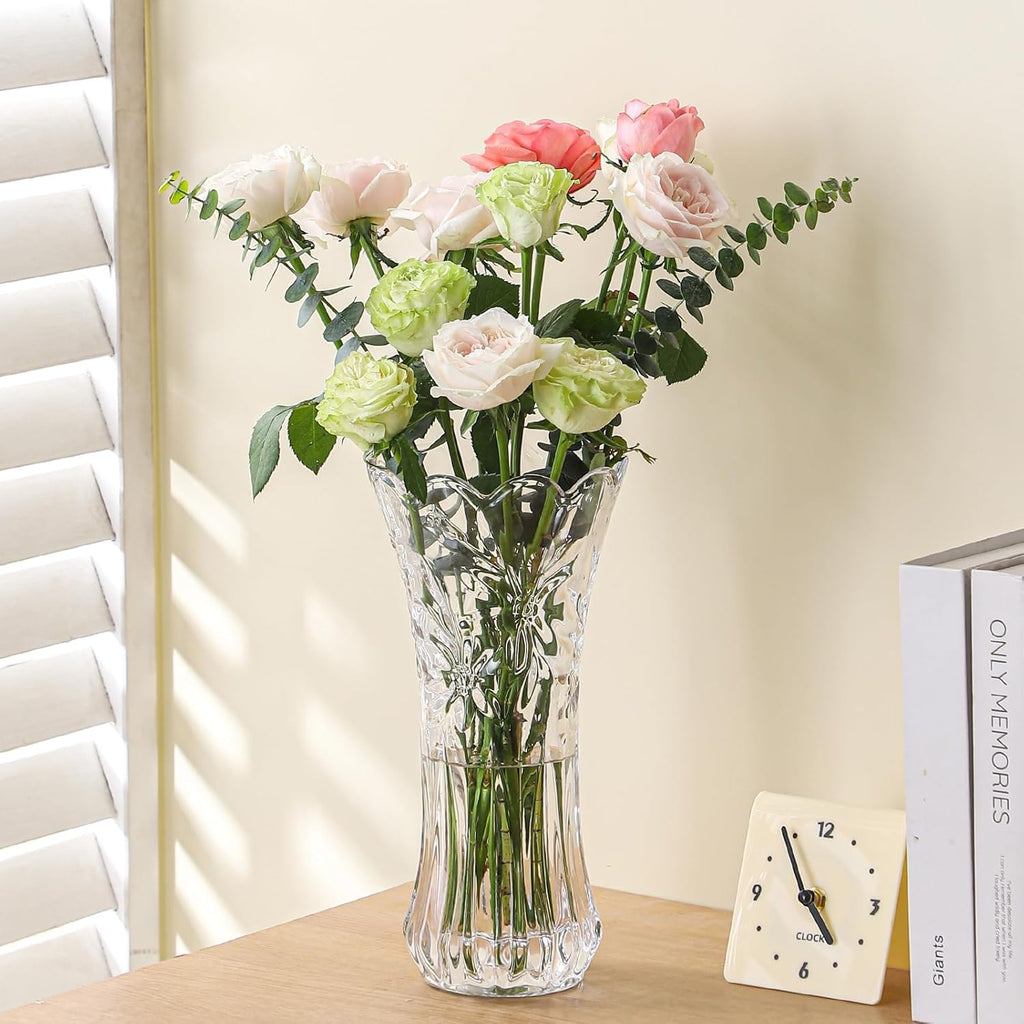 12" Glass Crystal Vase for Flowers with Luxury Gift Box, Elegant Tall Clear Vases for Mother's Day, Wedding, Valentine Gift, Large Floreros Centerpieces for Living Room Home Décor