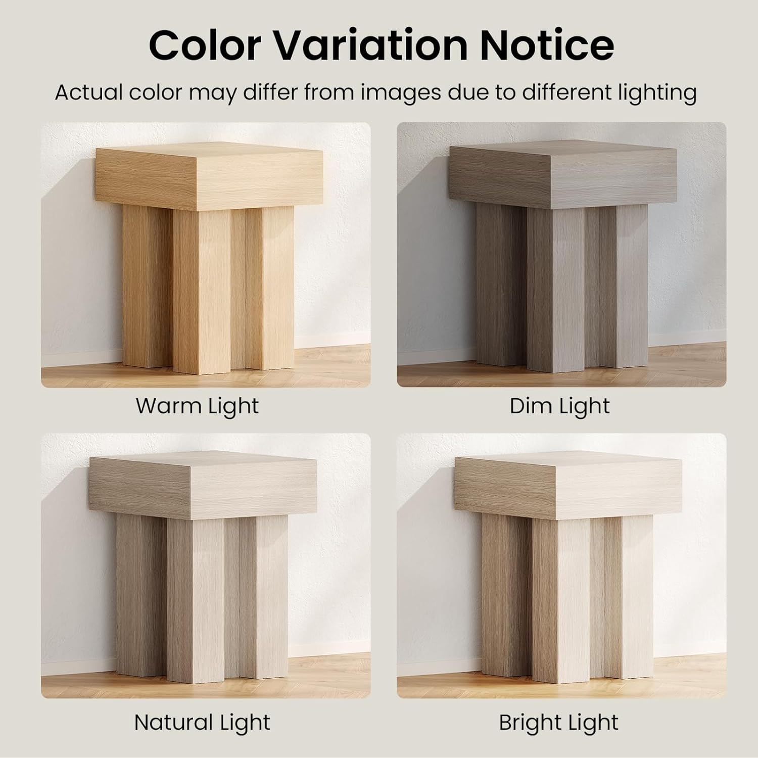 ModernMate Wood End Table, 15.7'' Modern Square Side Table with Pedestal Base, Oak Nightstand Thick Design for Living Room, Bedroom, Sofa, Couch, Beside Bed, White Oak Gray