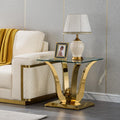 Luxury Gold Side Table, Tempered Glass Top End Table with Flower Shaped Stainless Steel Base, Modern Accent Table for Living Room, Bedroom, Office