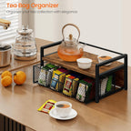 Homode Tea Bag Organizer, Wood Tea Organizers and Storage Chest, Teabag Holder with Storage Drawer,Tea Station Chest Display Container Box for Countertop Kitchen, Rustic Brown