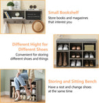 Entryway Shoe Bench with Coat Rack, Cushioned Storage Seat with Cubbies, Shoe Rack Bench for Front Door Entrance, Hall Tree with Hooks, Blackboard & Extra Storage for Entryway, Hallway & Living Room