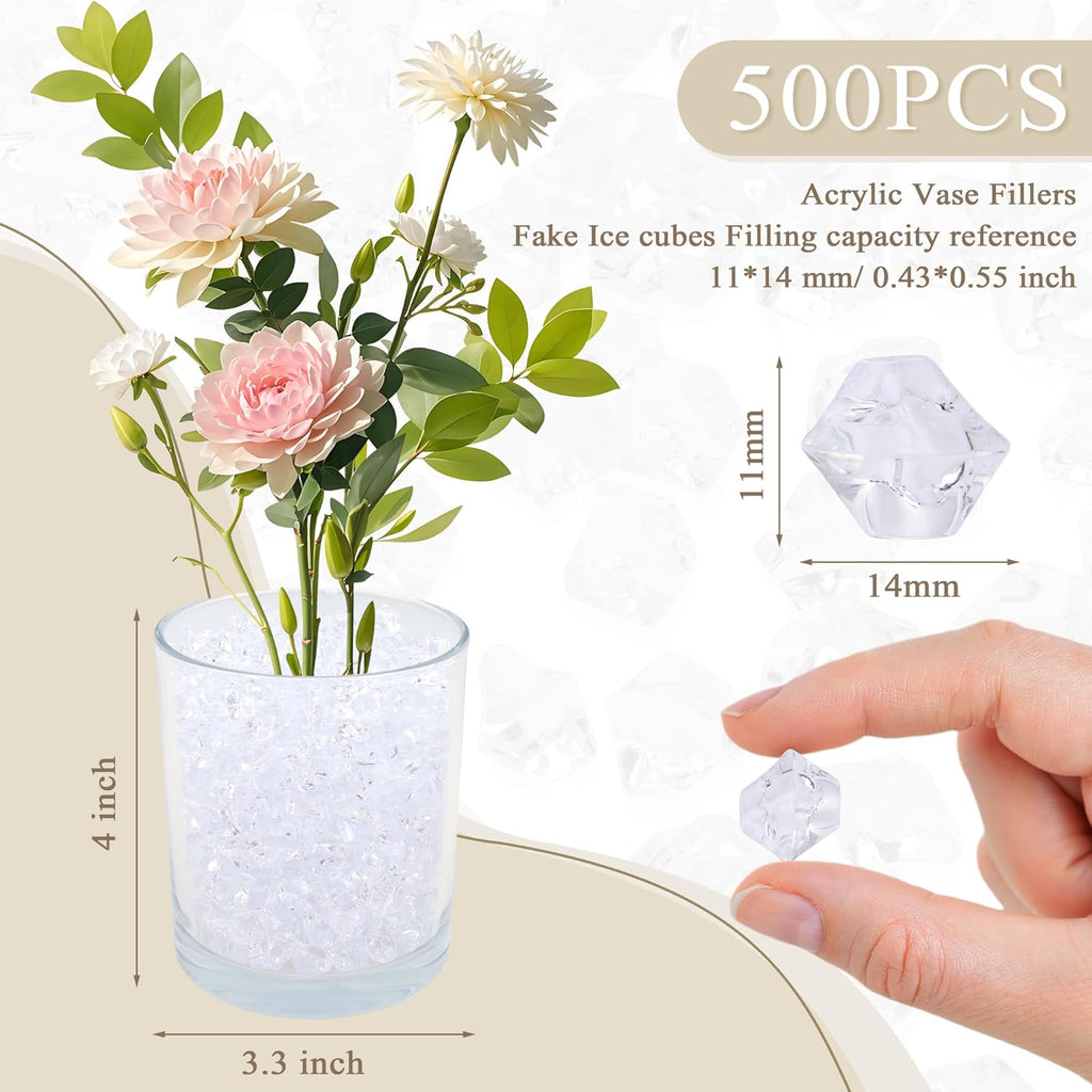 YATOJUZI 500pcs Fake Ice Cubes Clear Vase Fillers Fish Tank Aquarium Decorations DIY Craft Accessories Acrylic Crushed Rocks Plastic Diamonds Gems for Dinning Table Centerpiece Wedding Birthday Party