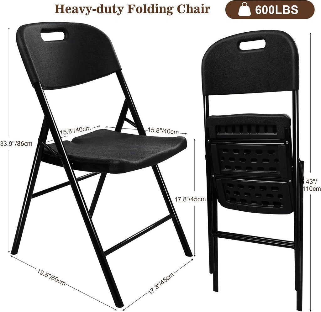 8 Pack Folding Chair, 600 lb Weight Capacity,Indoor/Outdoor Heavy Duty Foldable Chairs for Restaurants, Kitchens, Picnics, Races, Parties & Weddings. (8, Black)