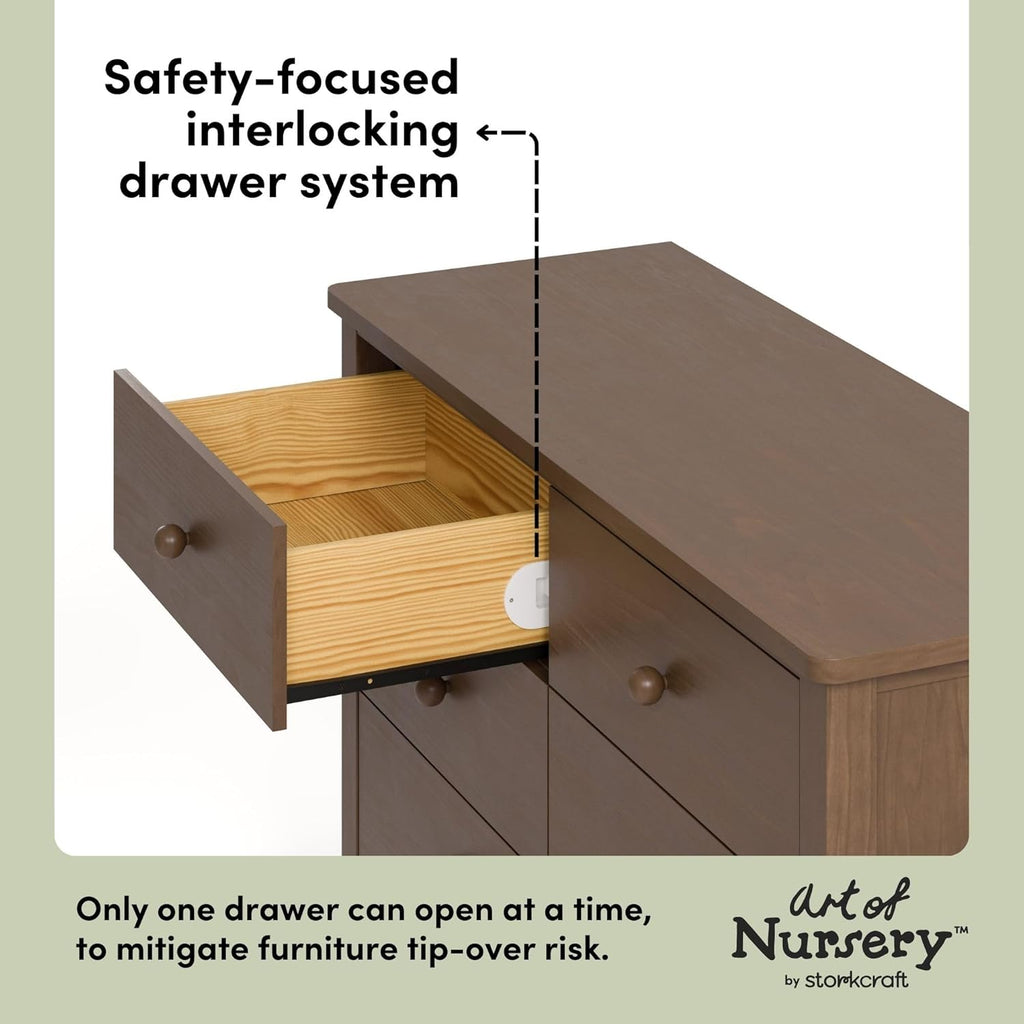 Storkcraft Rio 6 Drawer Dresser, Hazelnut | GREENGUARD Gold Certified, Wood Dresser for Kids Bedroom, Kids & Nursery Storage Chest, Safety Interlocking Drawers, Nursery