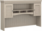 Bush Home Fairview 60W Hutch for L Shaped Desk in Antique White, Attachment with Shelves and Cabinets for Home Office
