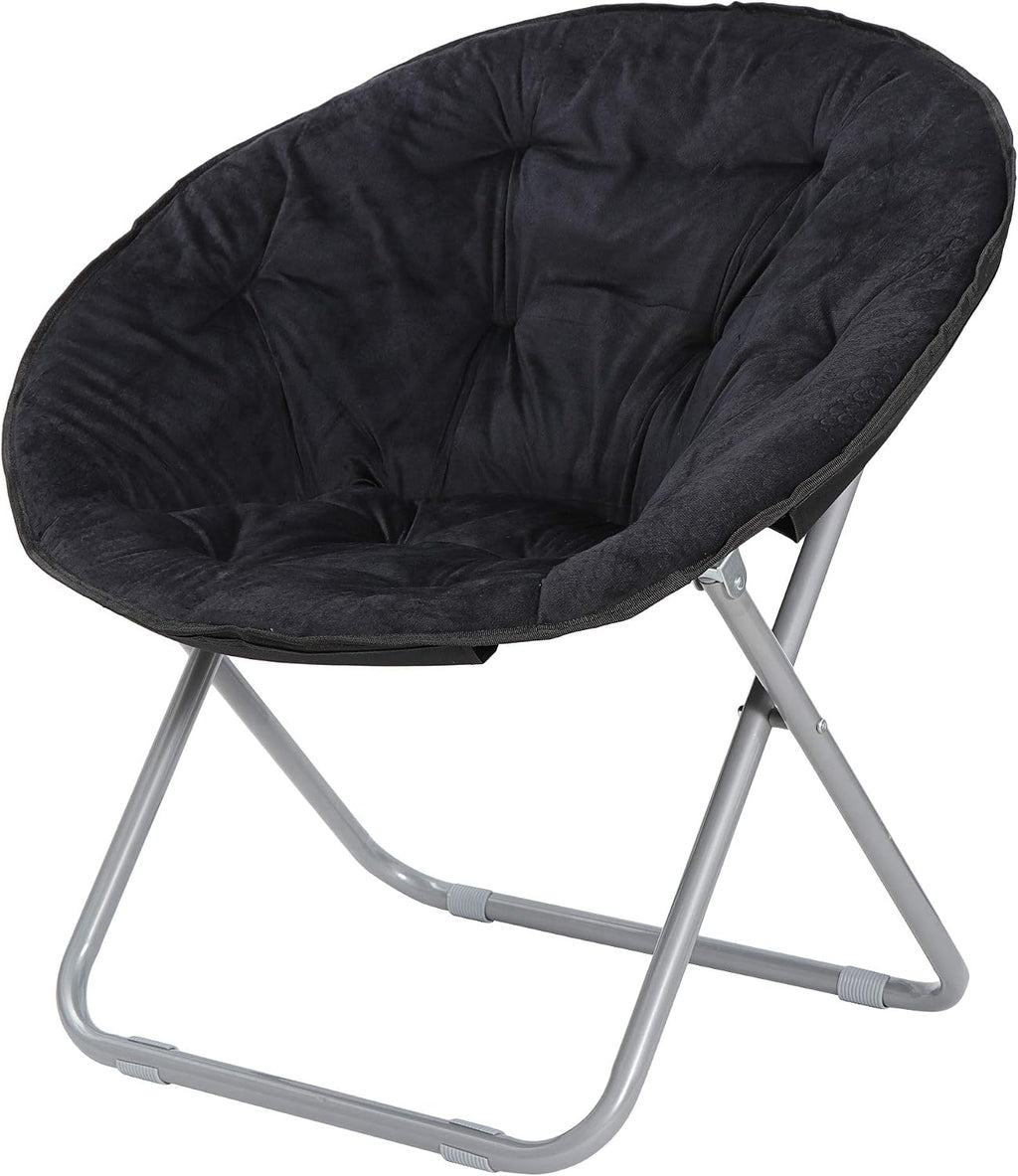 Faux-Fur Folding Chair, Moon Chair Soft Lounge Chair for Lounging, Bedroom, Dorm Rooms or Apartments, Black