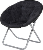 Faux-Fur Folding Chair, Moon Chair Soft Lounge Chair for Lounging, Bedroom, Dorm Rooms or Apartments, Black