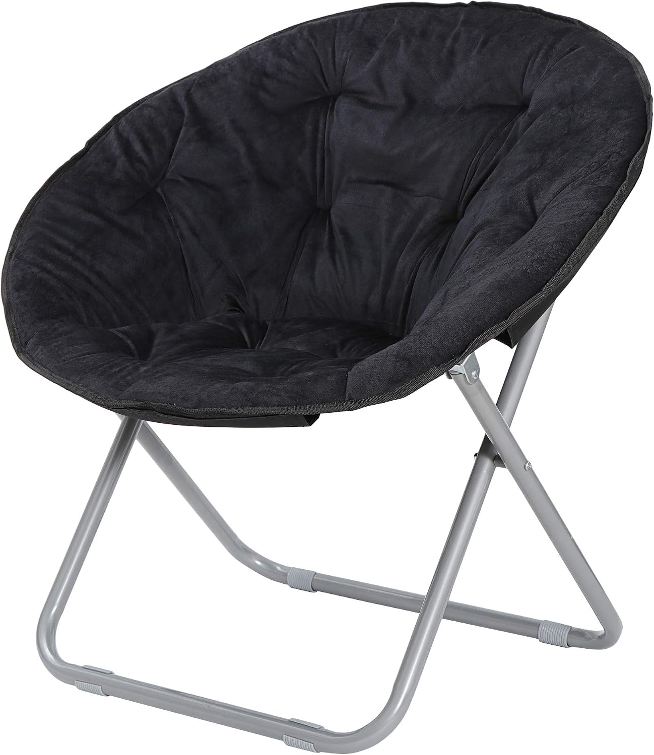 Faux-Fur Folding Chair, Moon Chair Soft Lounge Chair for Lounging, Bedroom, Dorm Rooms or Apartments, Black