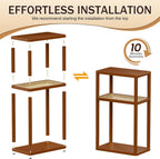 YGYQZ Rattan End Table, 3-Tier Narrow Side Table for Small Spaces, Wood Sofa Side Table Nightstand with Storage Shelves for Living Room Bedroom, Boho Slim Corner Table