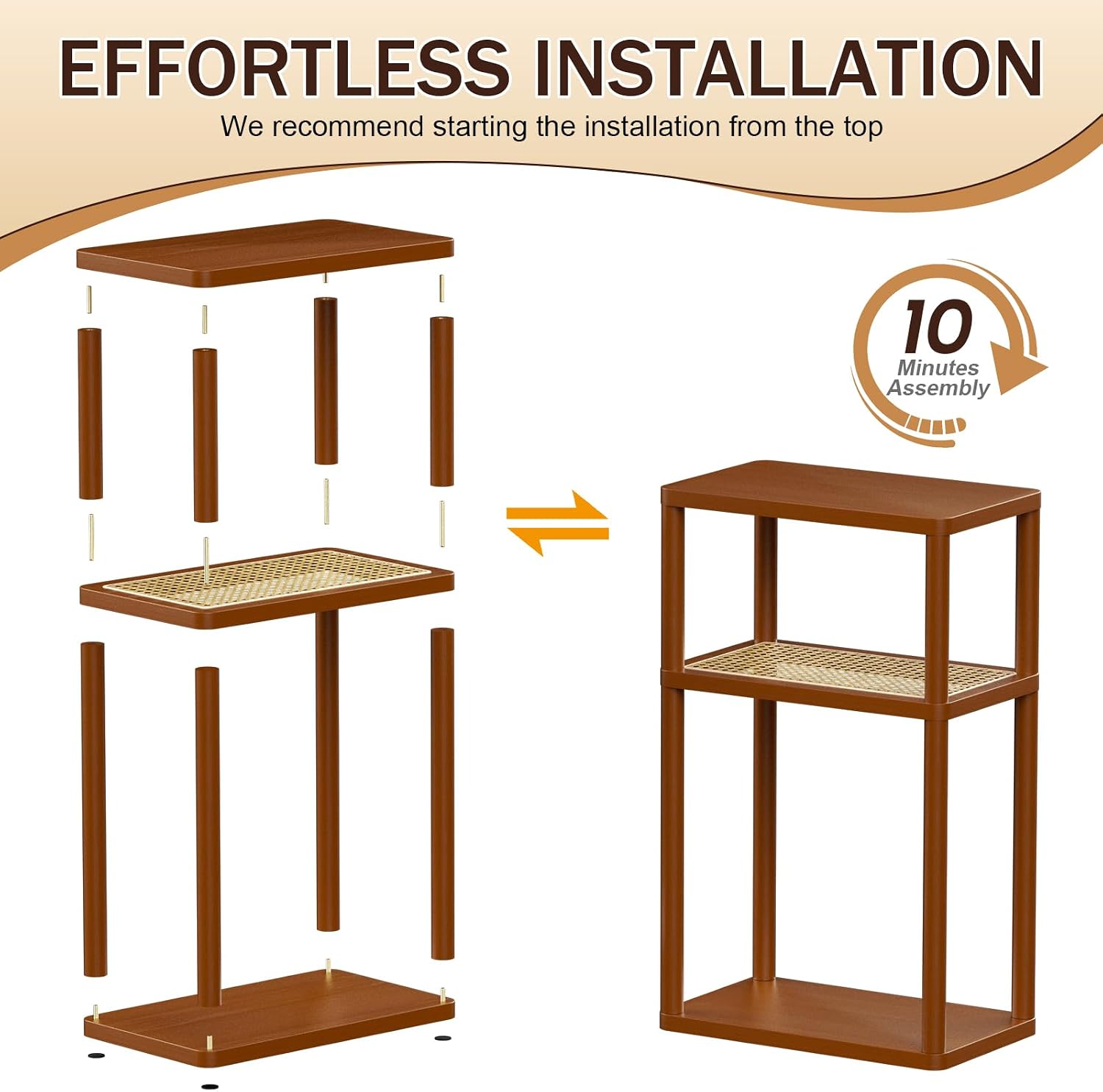 YGYQZ Rattan End Table, 3-Tier Narrow Side Table for Small Spaces, Wood Sofa Side Table Nightstand with Storage Shelves for Living Room Bedroom, Boho Slim Corner Table