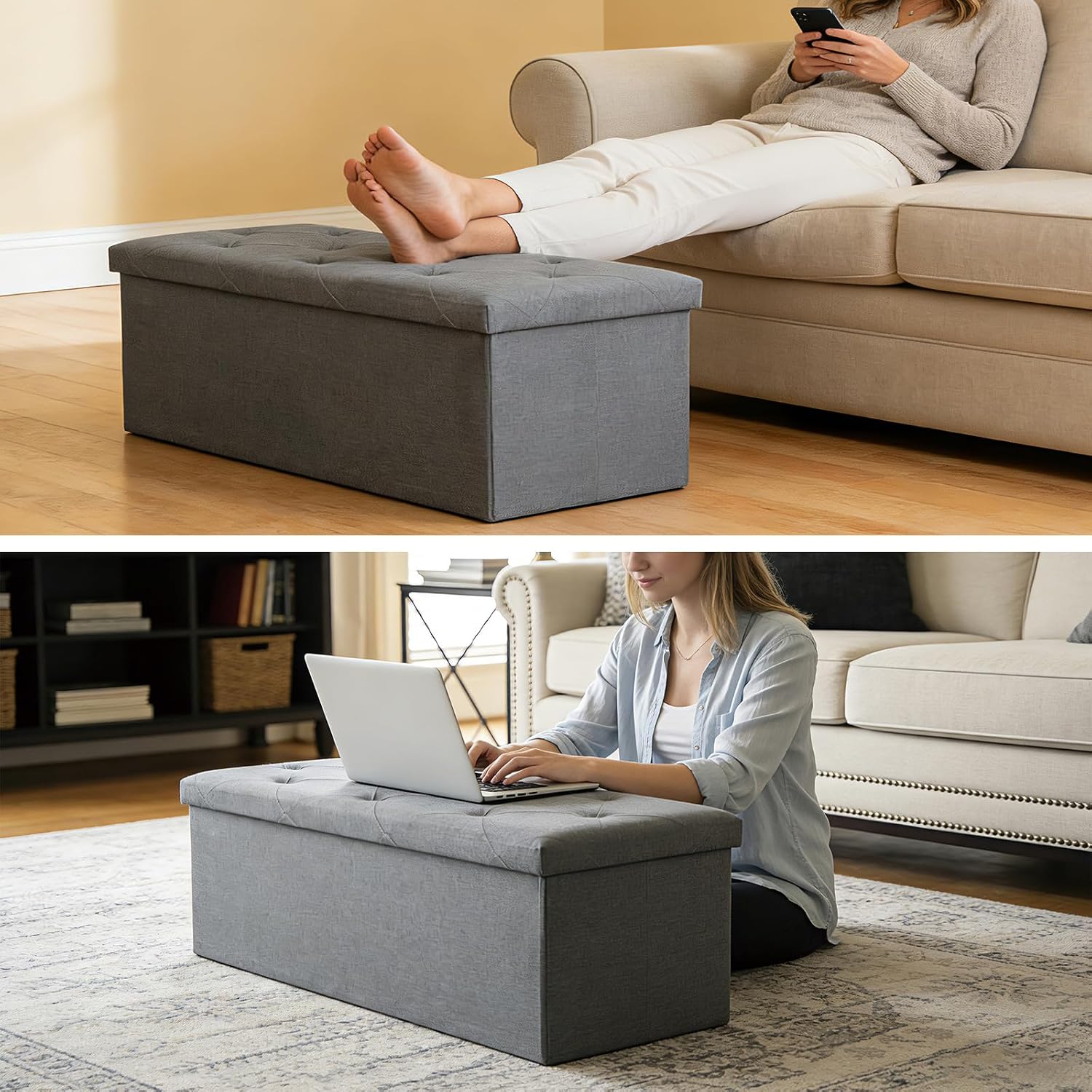 43 Inch Foldable Storage Ottoman Bench,with 35 Gallon Hidden Storage,Folding Foot Rest Ottoman,End of Bed Bench,660lbs Load Capacity,Easy Assemble for Living Room,Bedroom,Entryway