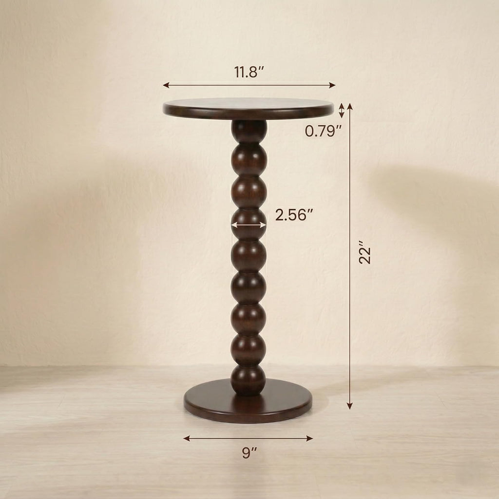 Solid Wood Round End Table, Boho Side Table for Living Room & Bedroom - Small Narrow Nightstand - Spool Bobbin Accent Furniture & Plant Stand- 22" Tall