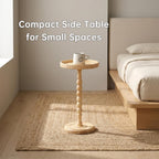 Small Drink Table, Rattan Round Side Table for Small Spaces, Boho Accent Table End Table with Solid Wood Leg for Living Room, Nightstand Table for Bedroom, Corners