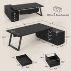70.3 in L Shaped Executive Desk with Power Outlets, Large Home Office Desk with Storage Drawers & File Cabinet, Modern Computer Desk with Shelves, Black Business Furniture, Square Metal Legs, Black