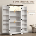 HOMCOM 47" LED Kitchen Pantry Cabinet, Farmhouse Storage Cabinet with 5 Deep Shelves and 12 Door Shelves, Freestanding Food Pantry with Barn Door, White
