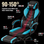Massage Gaming Chair, Big and Tall Computer Game Chair with Lumbar Support & Footrest, Breathable PU Leather Gamer Office Desk Chair with Adjustable Height and 360° Swivel Wide Seat, Blue
