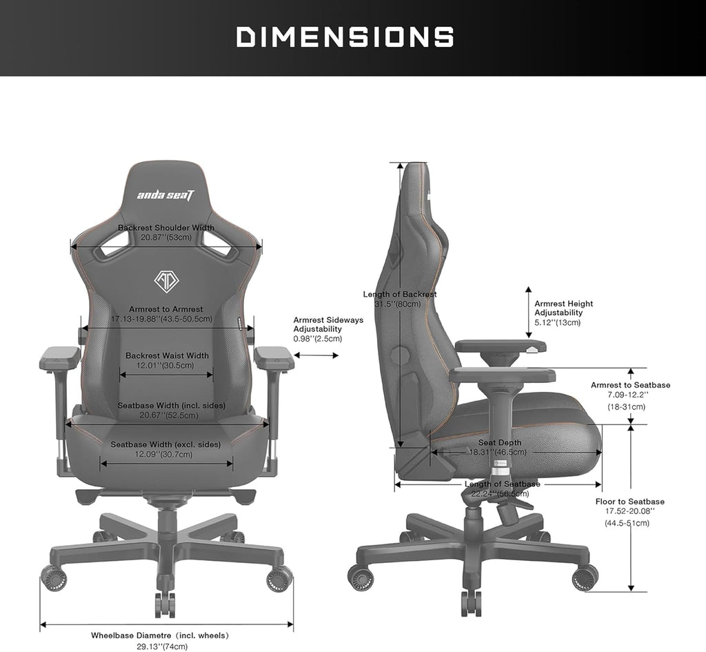 Anda Seat Kaiser 3 XL Gaming Chairs for Adults - Ergonomic Black PVC Leather Gaming Chair with Lumbar Support, Comfortable Office Seat with Neck Support - Heavy Duty Wide Gamer Seat