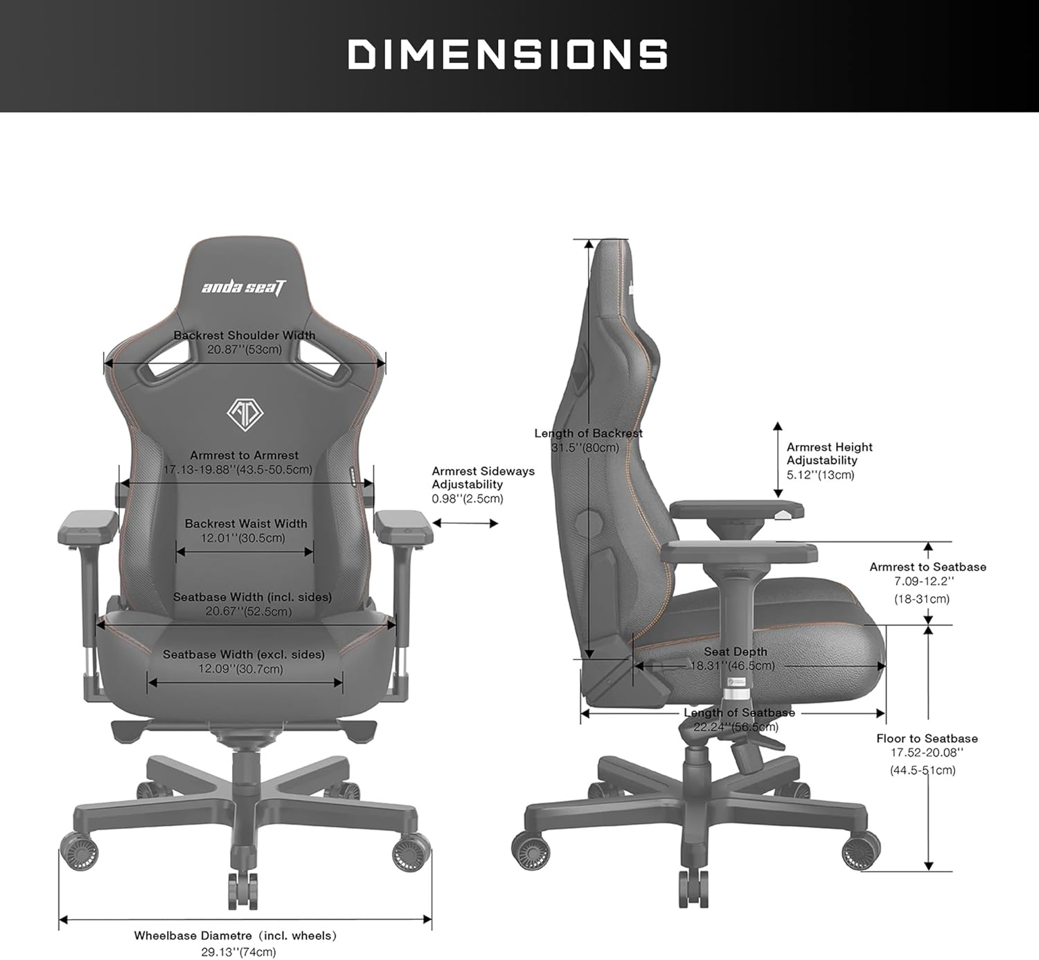 Anda Seat Kaiser 3 XL Gaming Chairs for Adults - Ergonomic Black PVC Leather Gaming Chair with Lumbar Support, Comfortable Office Seat with Neck Support - Heavy Duty Wide Gamer Seat