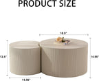 Nesting Coffee Table Set of 2, Round & Crescent Moon Wood Coffee Table and End Table Sets, Modern Luxury Accent Center Tea Table for Living Room Bedroom, （Beige + Cream, 18.9" & 14.96"