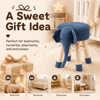 Anwick Cute Elephant Ottoman Stool, Animal Upholstered Footstool with Solid Wood Legs, Portable Padded Small Seat for Bedroom Nursery Playroom Entryway Living Room (Blue)