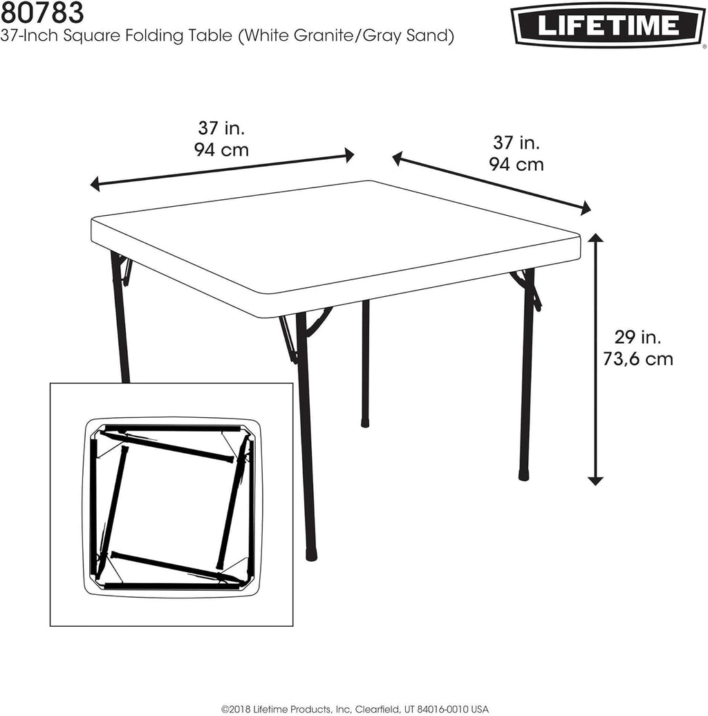 LIFETIME 80783 37-Inch Commercial Grade Square Folding Card Table, White Granite
