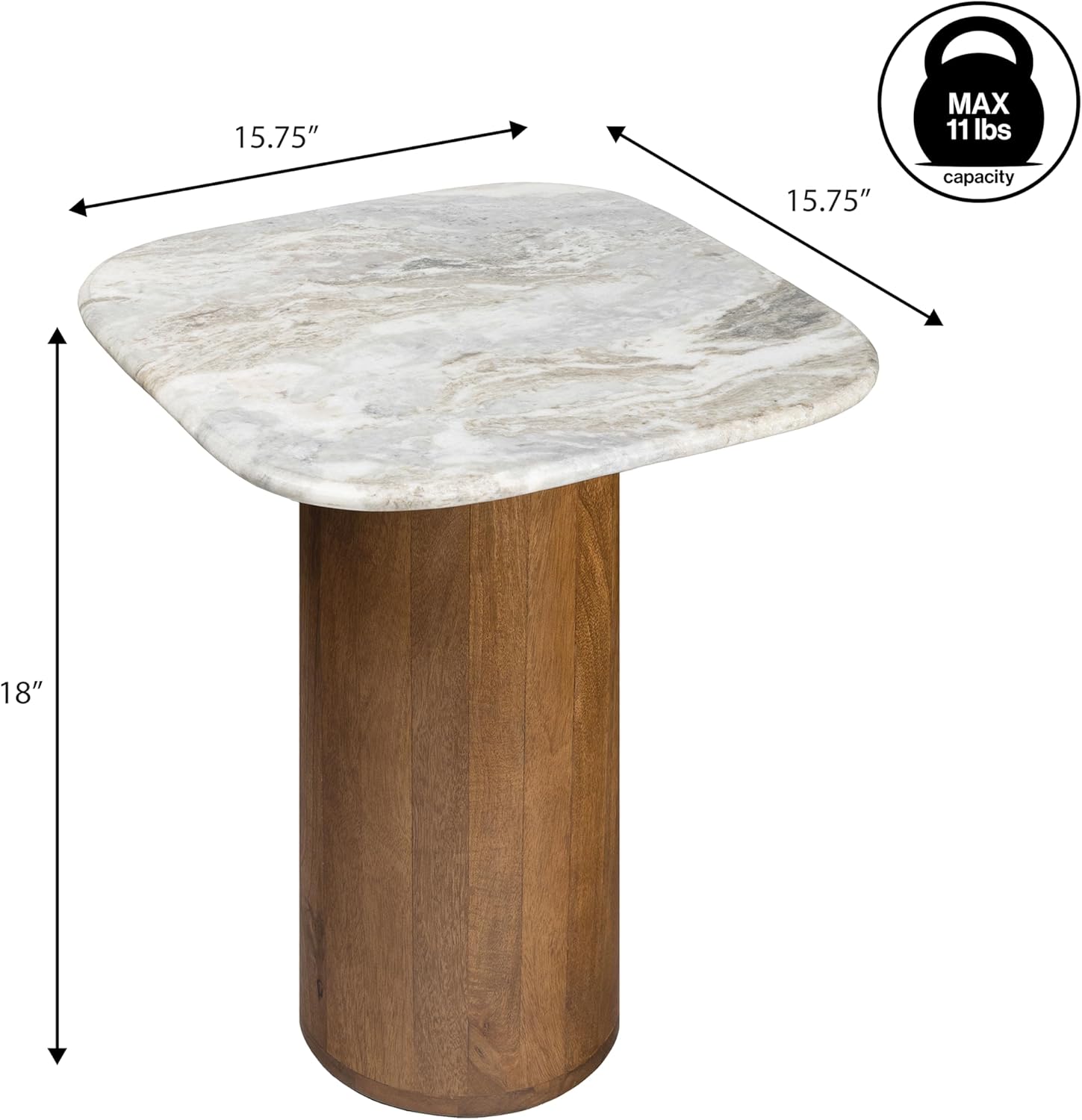 Eyely DNE5004B Dimitri 18" Rustic Minimalist Square Marble/Wood Accent Table, Side Table, End Table for Living Room, Bedroom, White Marble/Honey Wood