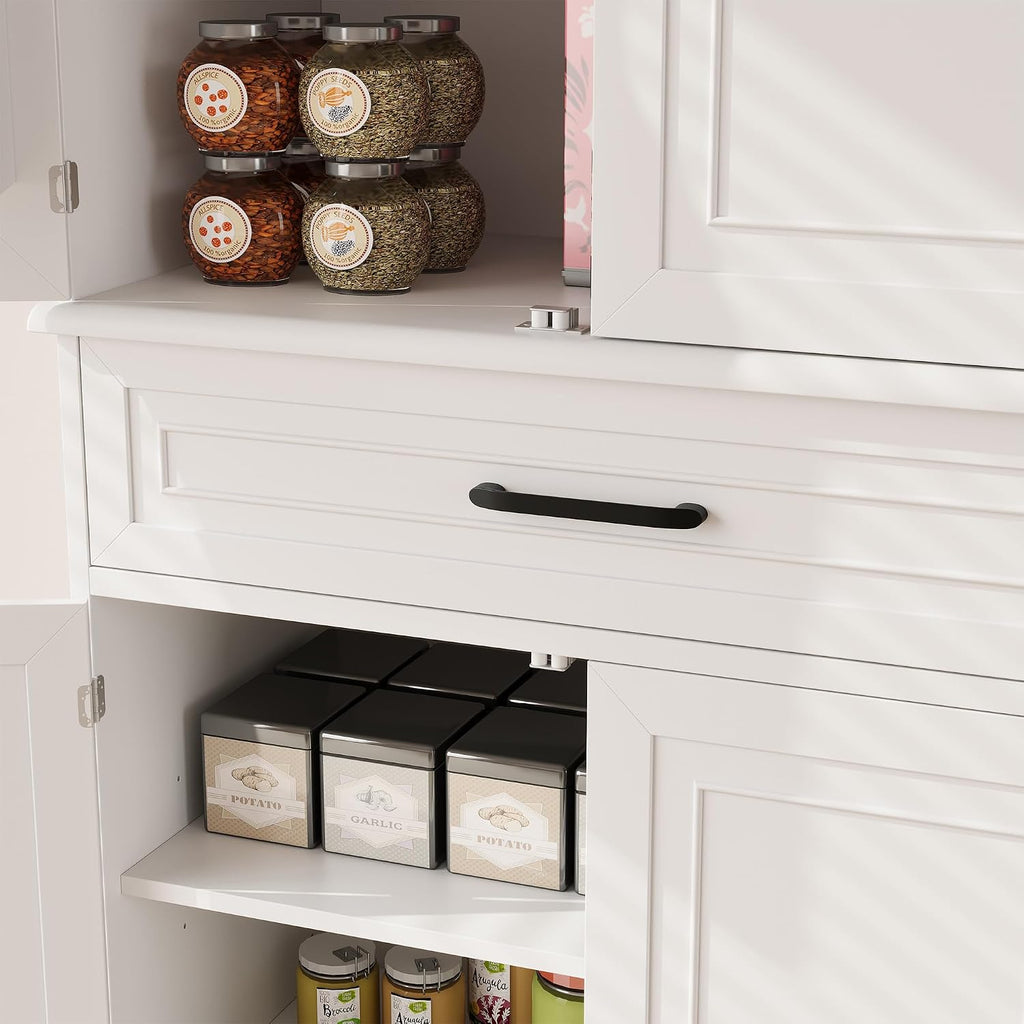 72in Tall Cabinet with Drawer, 6 Doors and Adjustable Shelves, Large Kitchen Pantry Storage Cabinet for Dining Room, Living Room, White