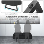 MOTION Leather Bench Waiting Room Chairs - 2 Seat Office Guest Reception Bench with Cushion, Upholered Waiting Room Bench Seating, Office Furniture Lobby Chairs for Salon, Shop, Black