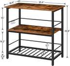 HOOBRO Kitchen Island with Wine Rack, Industrial Island Counter with Hooks and Protective Rails, 3 Tier Kitchen Shelf with Large Workstation, Easy Assembly, Rustic Brown BF02ZD01