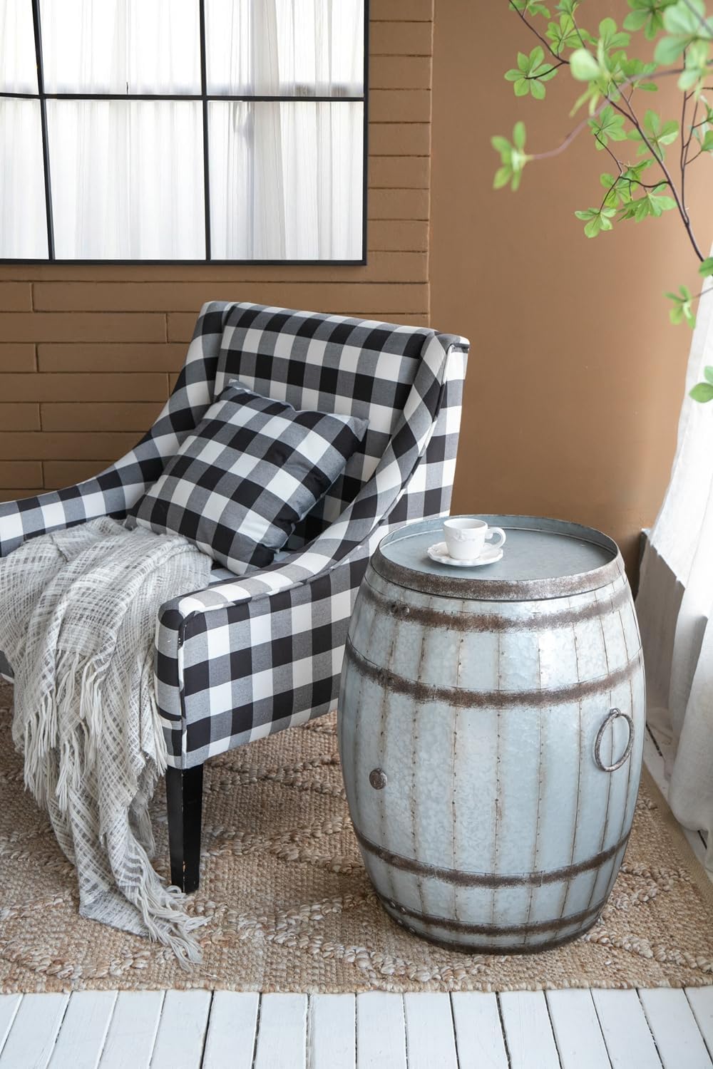 Drum Side Table with Removable Lid, 22.5x22.5x26 Inch Iron End Table with Storage for Living Room, Bedroom, Farmhouse Decor